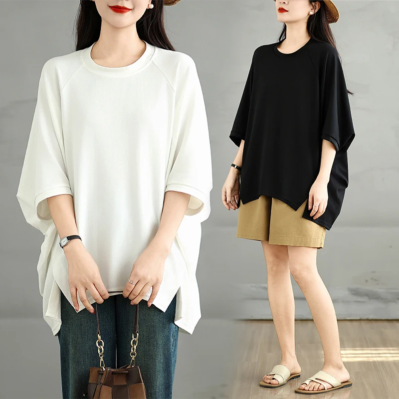 

Summer New plus Size Loose Casual Batwing Sve T-irt for Heavy Women Comfortable Lazy Sle Cotton Polyester Blend ort ...
