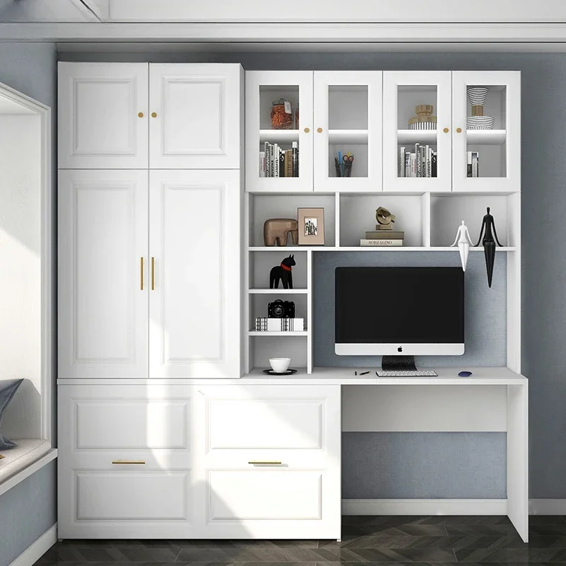 

2025 New Modern minimalist desk, bookshelf, integrated lunch break folding bed, small unit study, table bed