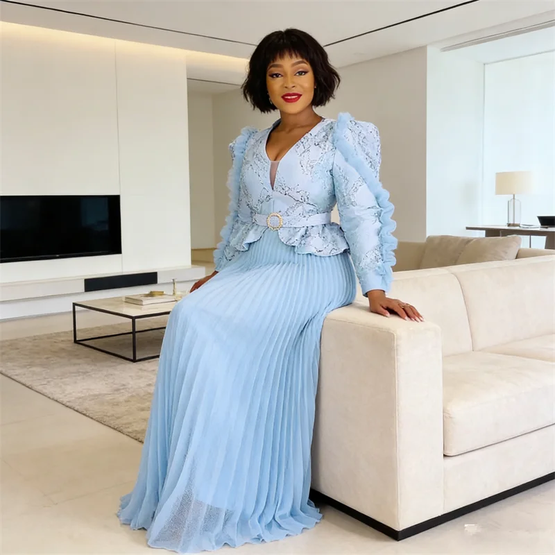 

Элегантные африканские платья для женщин 2026: Новая модная плиссированная длинная вечерняя макси-юбка, платье-дашики, анкара, вечернее свадебное платье, кафтан, роба