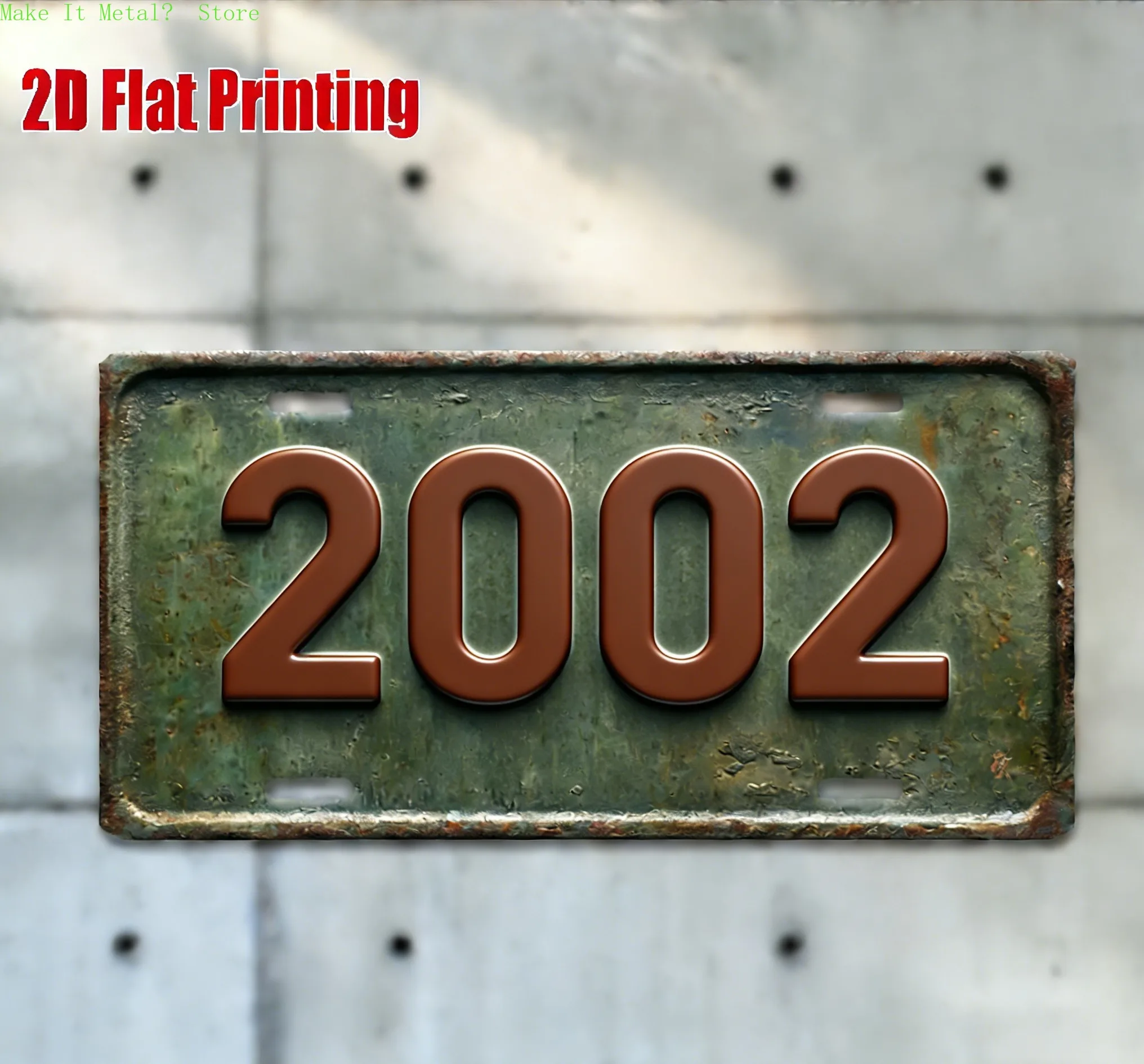 Vintage 2001 Distressed Green Metal Decorative License Plate with 2D Flat Printing, 6x12 Inch Retro Birthday Year Vanity Tag wit