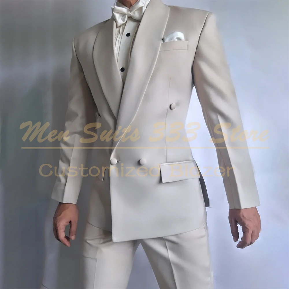 

Tailor-Made Men's Suits High Quality Back Vent Double Breasted Shawl Lapel Slim Fit Blazer Lining 2 Piece Jacket Pants Full Sets