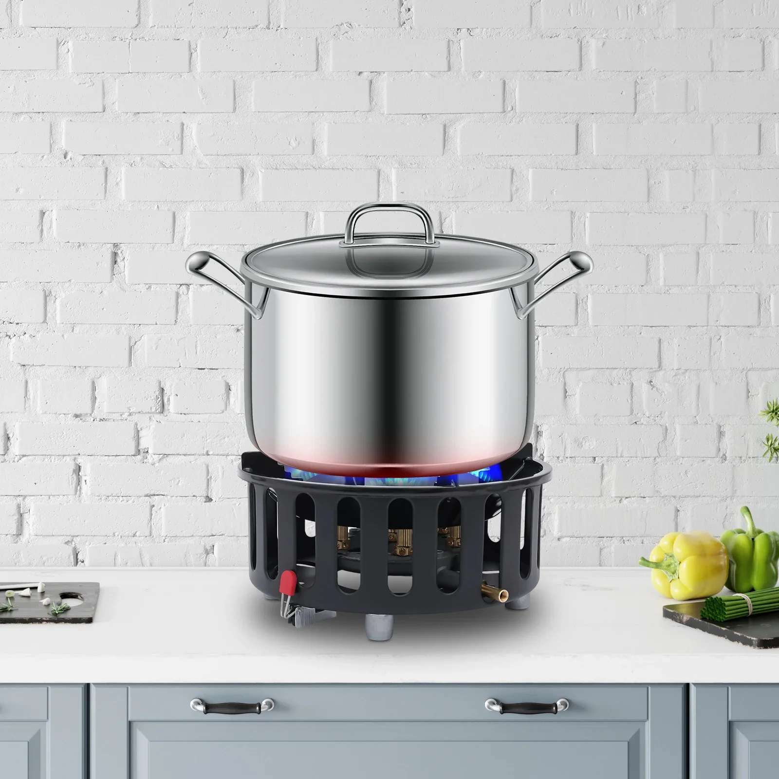 

Портативная походная плита — 7 конфорок с электронным зажиганием, 3 адаптера и сумка для хранения, ветрозащитная для пеших прогулок, пикника, приготовления пищи на открытом воздухе