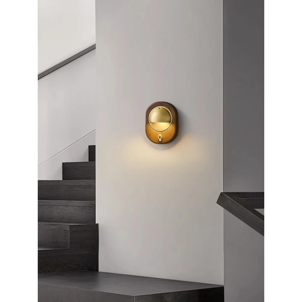 All-copper light luxury high-end bedside wall lamp, bedroom simple medium and ancient style solid wood retro with switch master