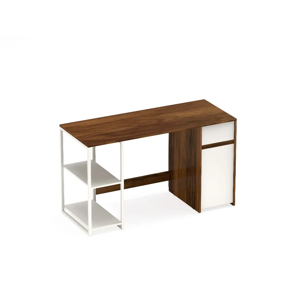 Brown Maple and Glass Computer Desk with Drawers and Shelves, Suitable for Study or Office Storage
