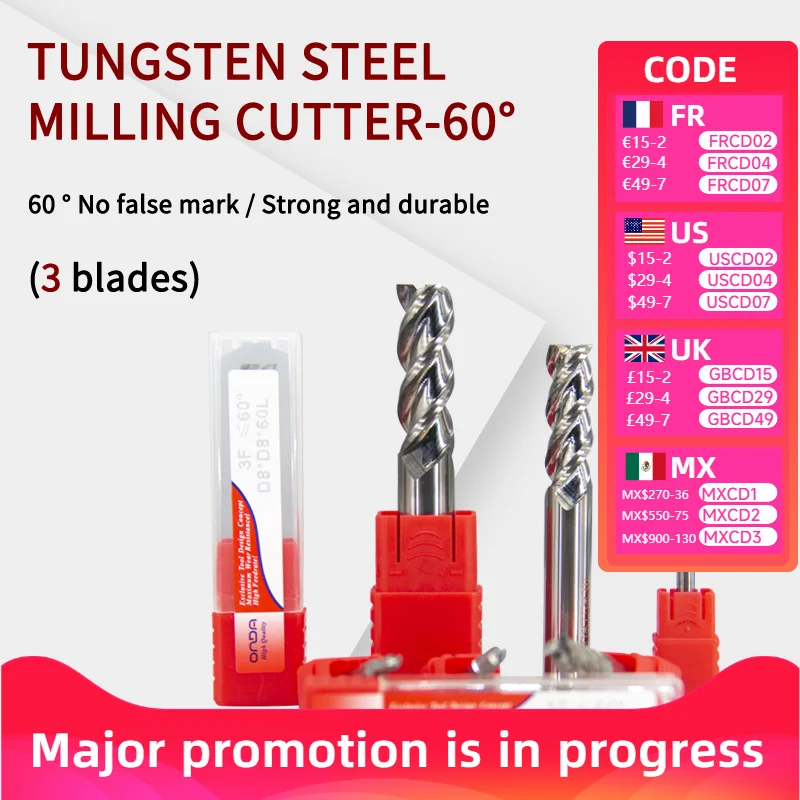 HRC60 3 Flute Alloy…