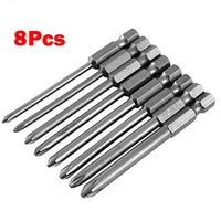 8pcs 75mm Cross Screwdriver Bits Set Alloy Steel Electric Screwdriver 1/4 Inch Hex Screw Driver Bits Hand Tools PH0 PH1 PH2