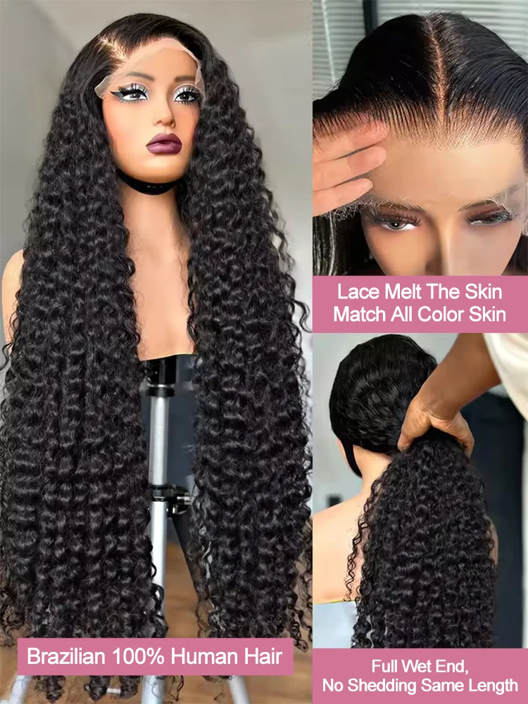 40 46 بوصة موجة عميقة 13x4 13x6 HD الدانتيل الجبهة خصلات الشعر المستعار الإنسان 300 الكثافة المياه مجعد 7x5 غلويليس الدانتيل الباروكة الأمامية للنساء