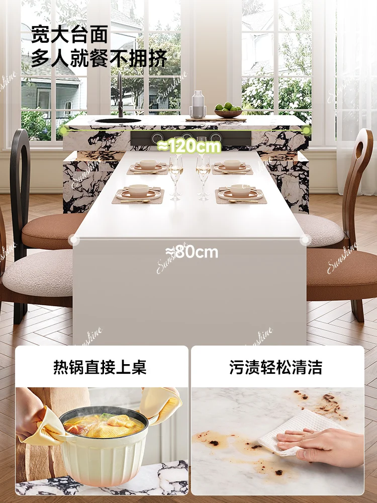Medieval retractable rock slab villa sink island table integrated kitchen multi-function