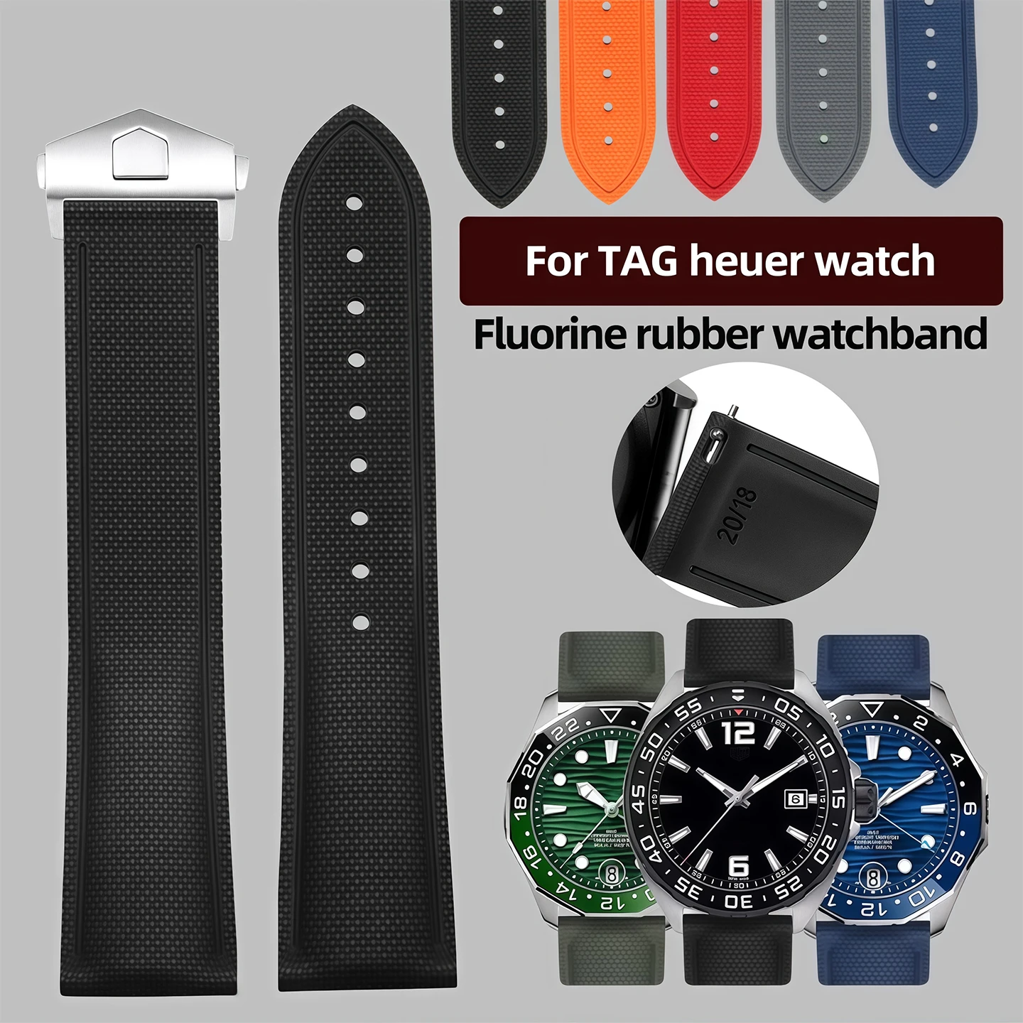 New Design FKM Watch Strap 20/21/22MM for Tag Heuer/Carrera SerieS-For Seiko unisex Sport Waterproof Fluorine rubber watchband