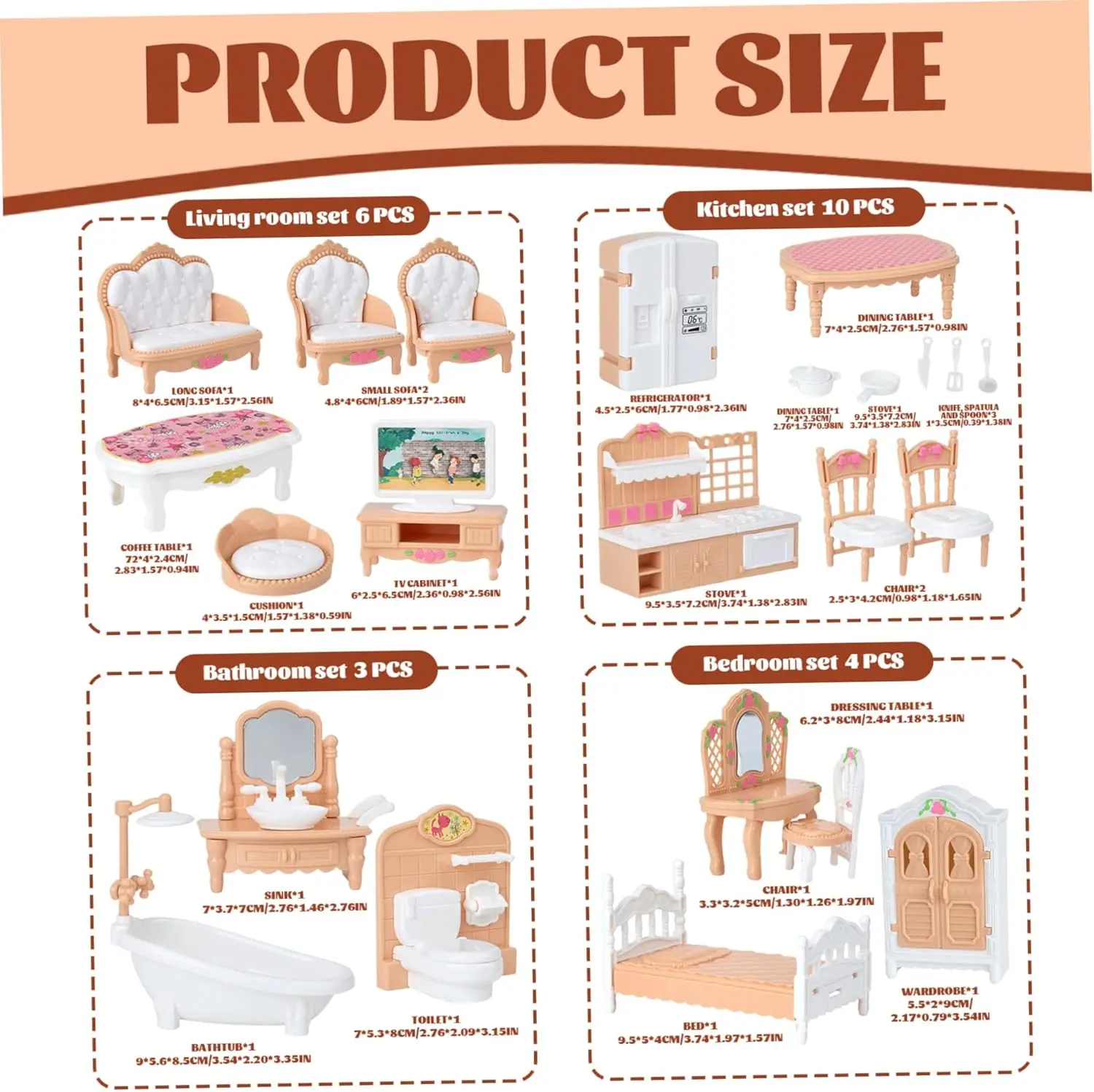 Miniature Dollhouse Furniture Kitchen Living Room Bedroom Bathroom Doll House Furniture Pretend Play Dollhouse Miniatures