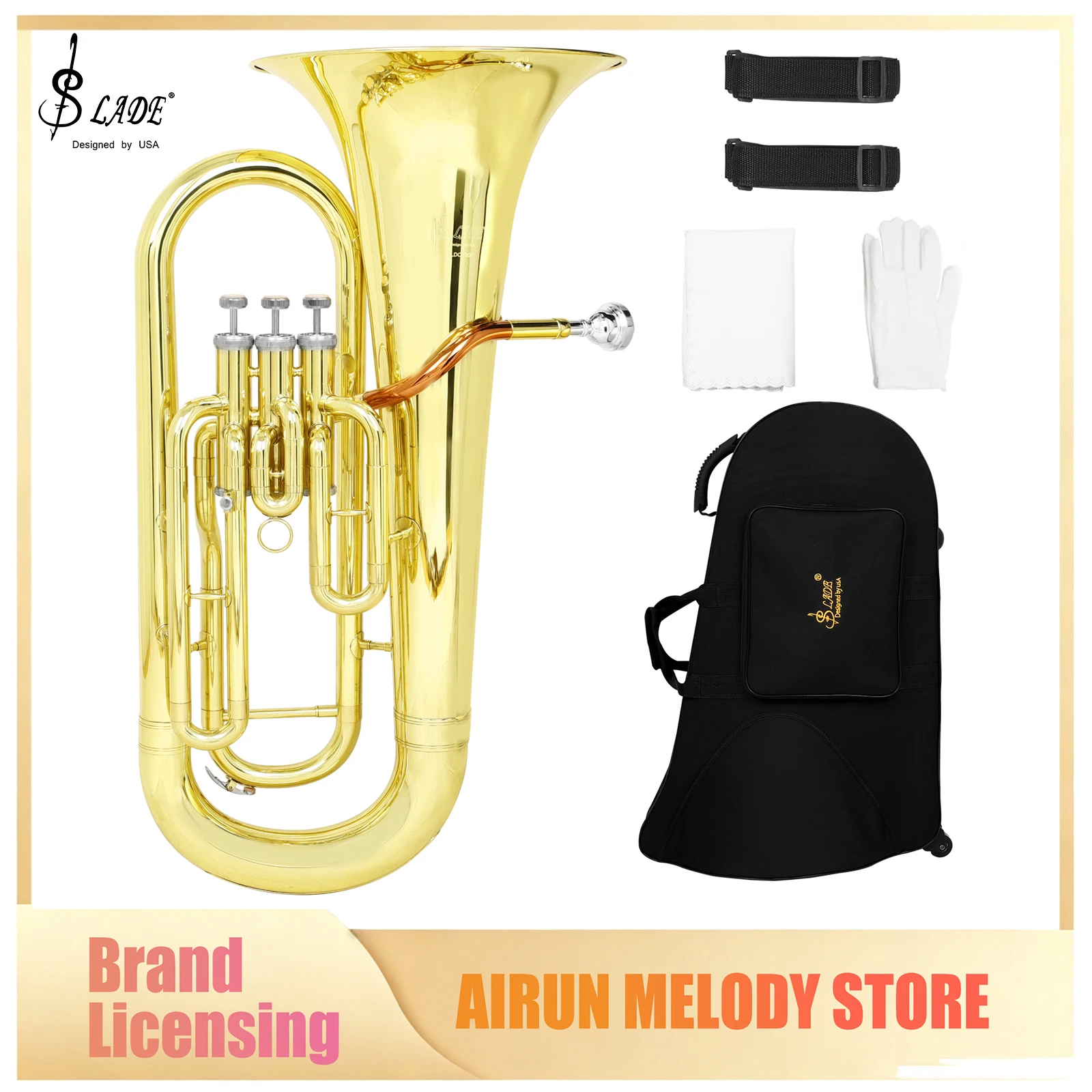 SLADE LDO730P Bb Euphonium Phosphor Bronze 3 Vertical Keys Brass Instrument with Accessories for Euphonium Performance Grading