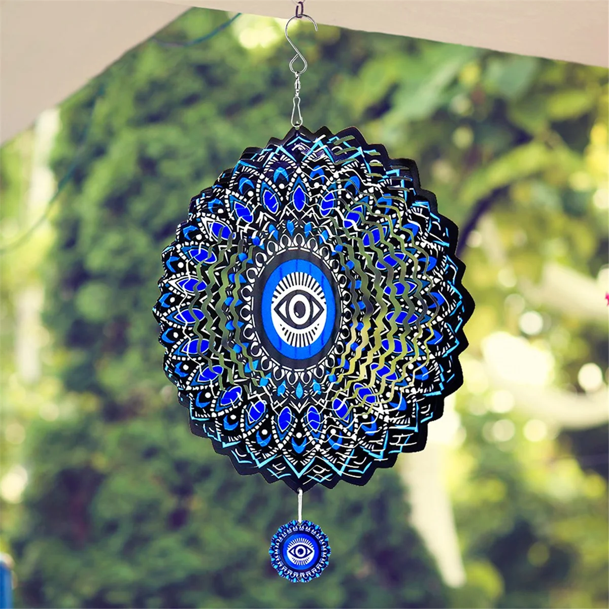 Kwalitatieve Mandala Eye Wind Spinner Metaal 3D Roterende Windgong Luxe Kunst Tuin Hangende Buitendecoratie