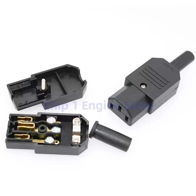 10A 250V Black Male female docking Plug Connector Rewireable Plug Rewirable Power Konektor 3 Pin AC Socket