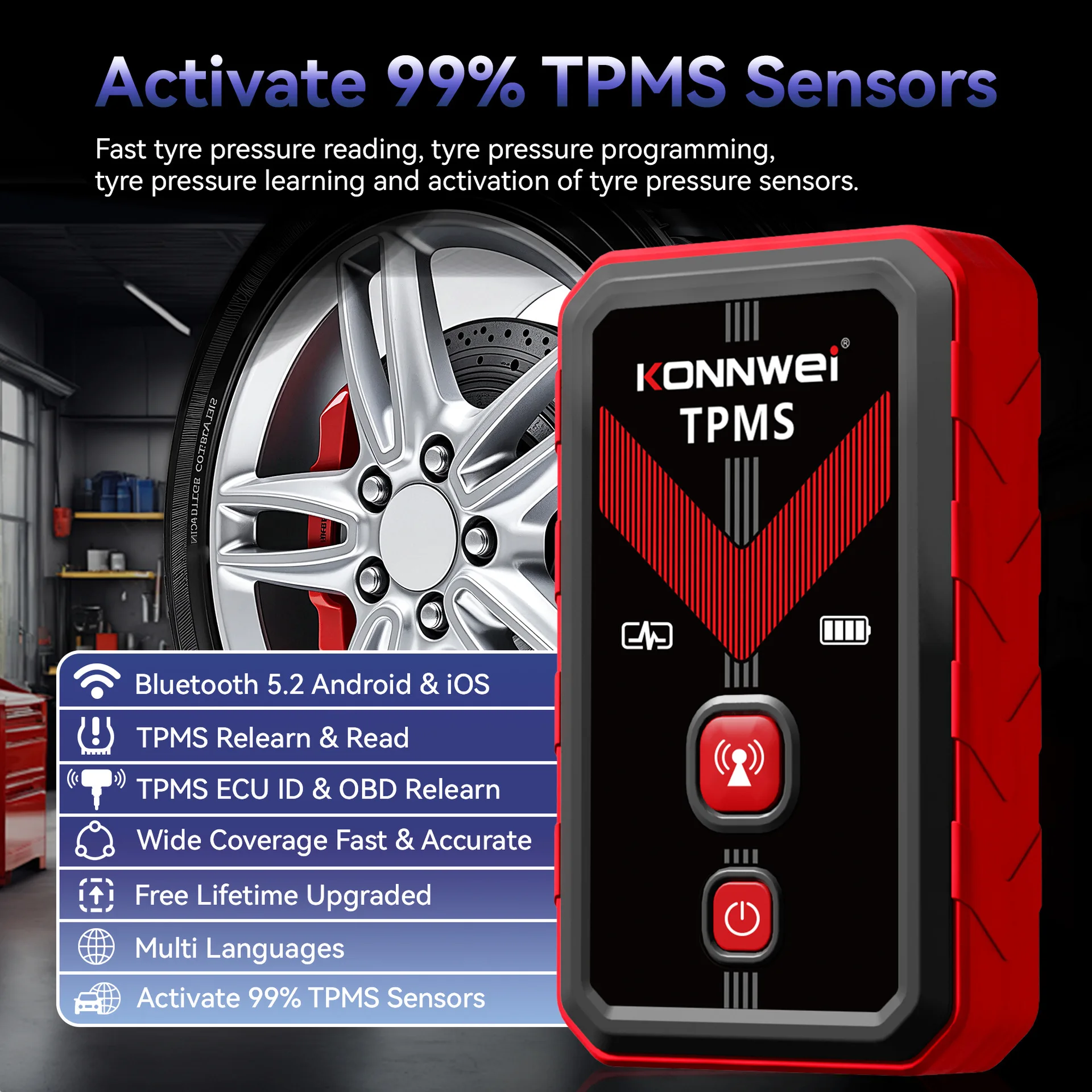 KONNWEI TK100 Professional TPMS Sensor Programming Tool Portable Car Tire Pressure Monitoring System Adjustment Device For Auto