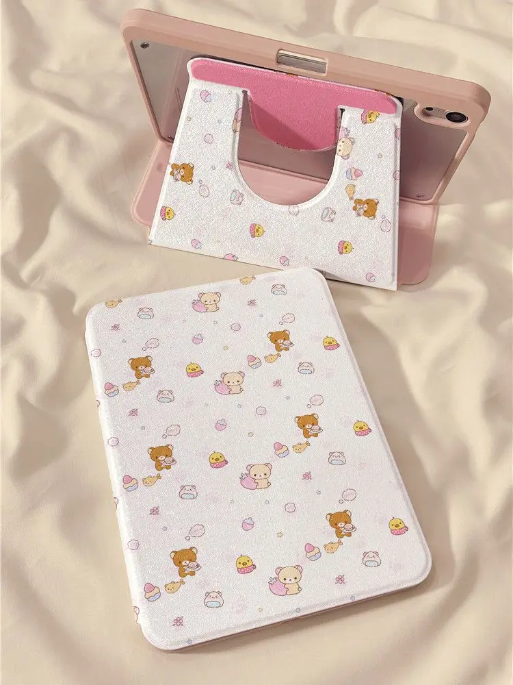 لطيف Rilakkuma الفراولة باد الهواء 2025 (13 بوصة) 11 اللوحي الغطاء الواقي 360 دوران Air7/6 فتحة القلم مكافحة قطرة Mini7 هدية لعبة