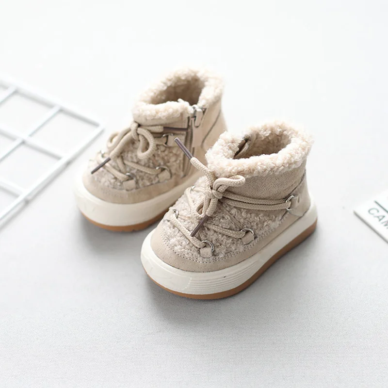 Winter Baby Boots for Boys Girls Toddler First Walkers Autumn Warm Lamb Wool Infant Shoes Outdoor Anti-Slip Rubber Sole Sneakers