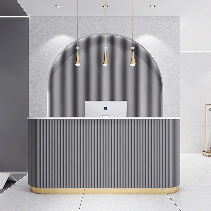 

Pink Nail Salon Round Small Reception Desk Counter Salon Reception Desk