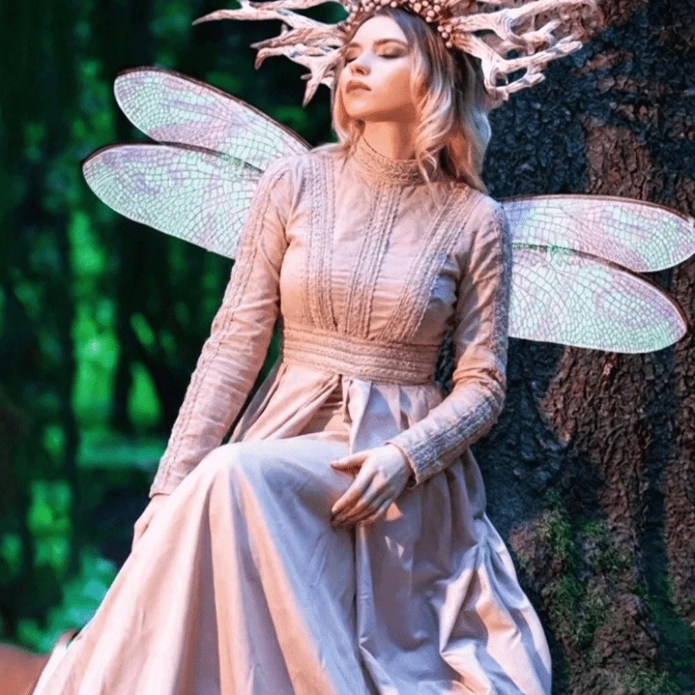 Cute Polyester Dragonfly Wings Iridescent Shimmer Fairy Elf Wings Lightweight Transparent Mesh Costume Wings Festive Occasion