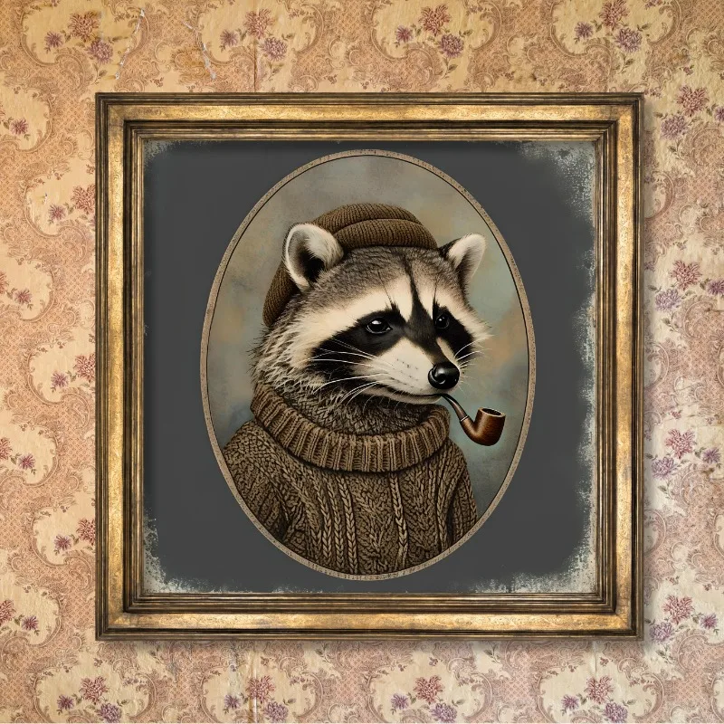 خمر بحري الساحلية نمط الحيوان الكلاب الراكون الدب التدخين ملصق فني حائط لوح رسم يطبع صورة غرفة ديكور المنزل #3