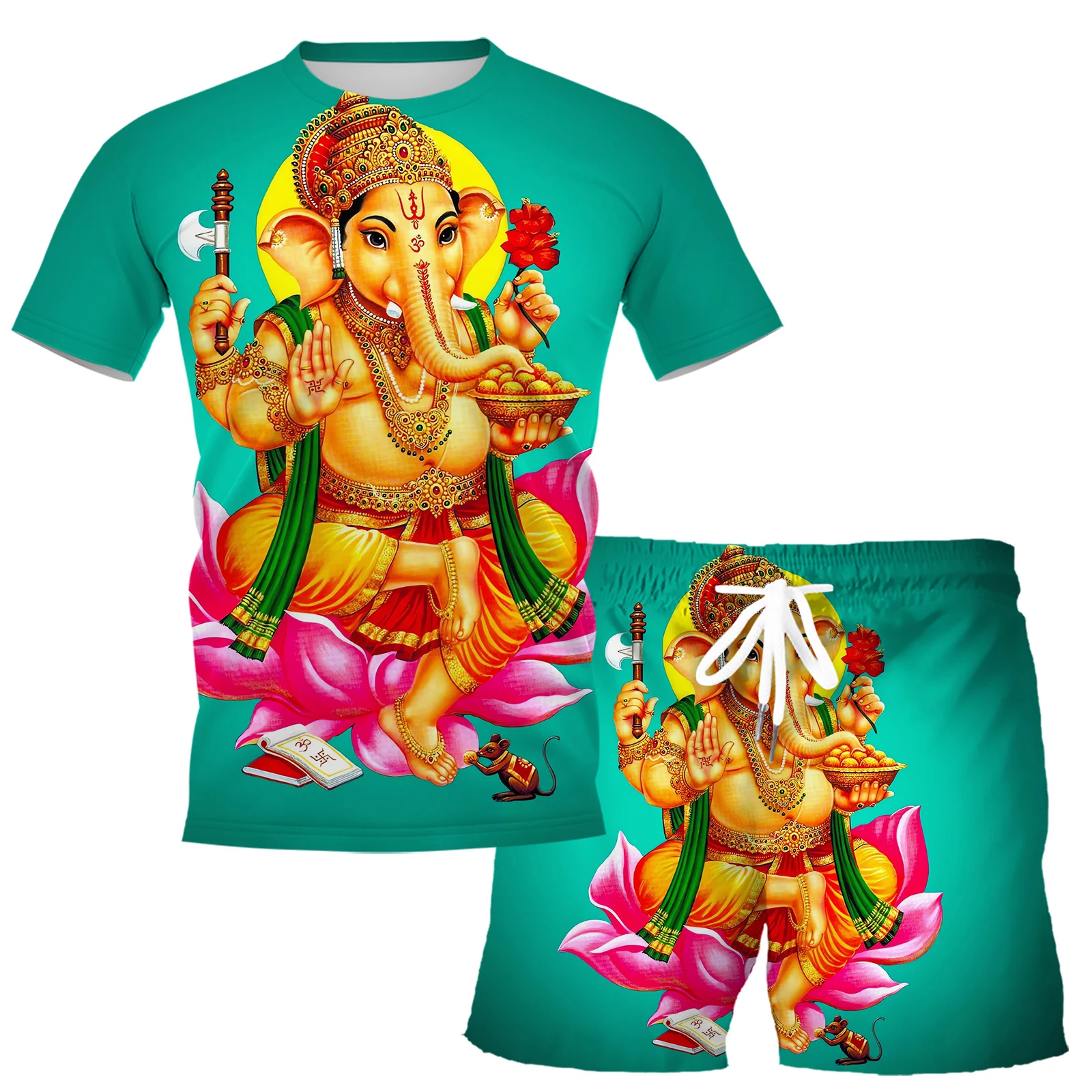 HX Ganesha Clothing Sets Indian God 3D Printed Vest T-shirts Short Sleeve Shirts Sweatshirts Mens Women Clothing Dropshipping