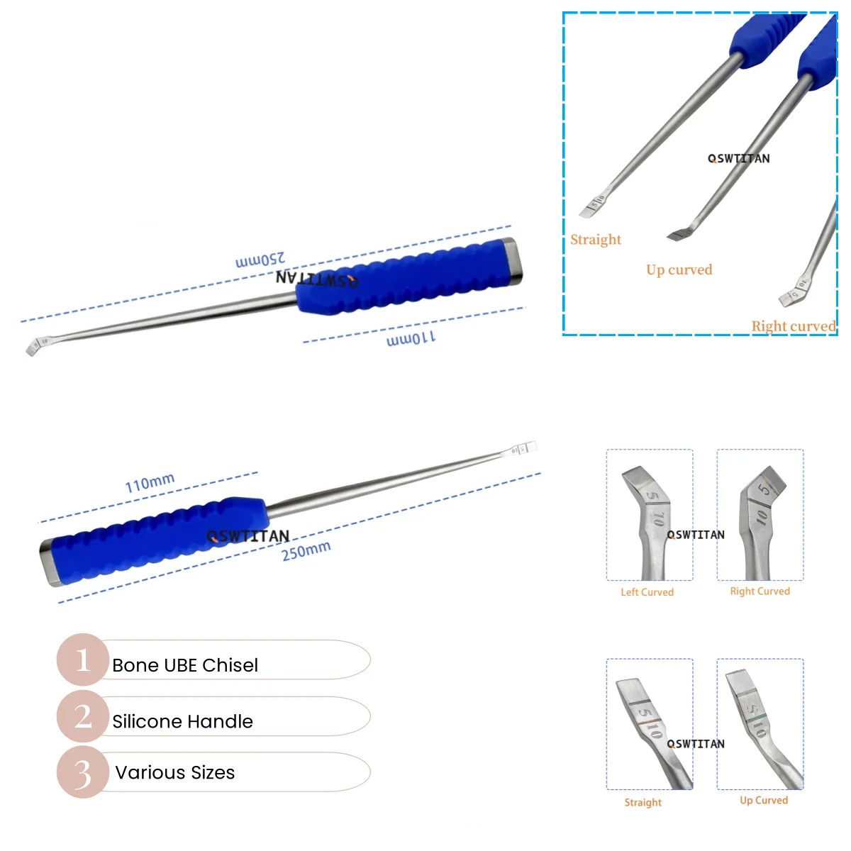 Cinzel para Ossos UBE com Cabo de Silicone, Ferramenta Manual Profissional de Precisão