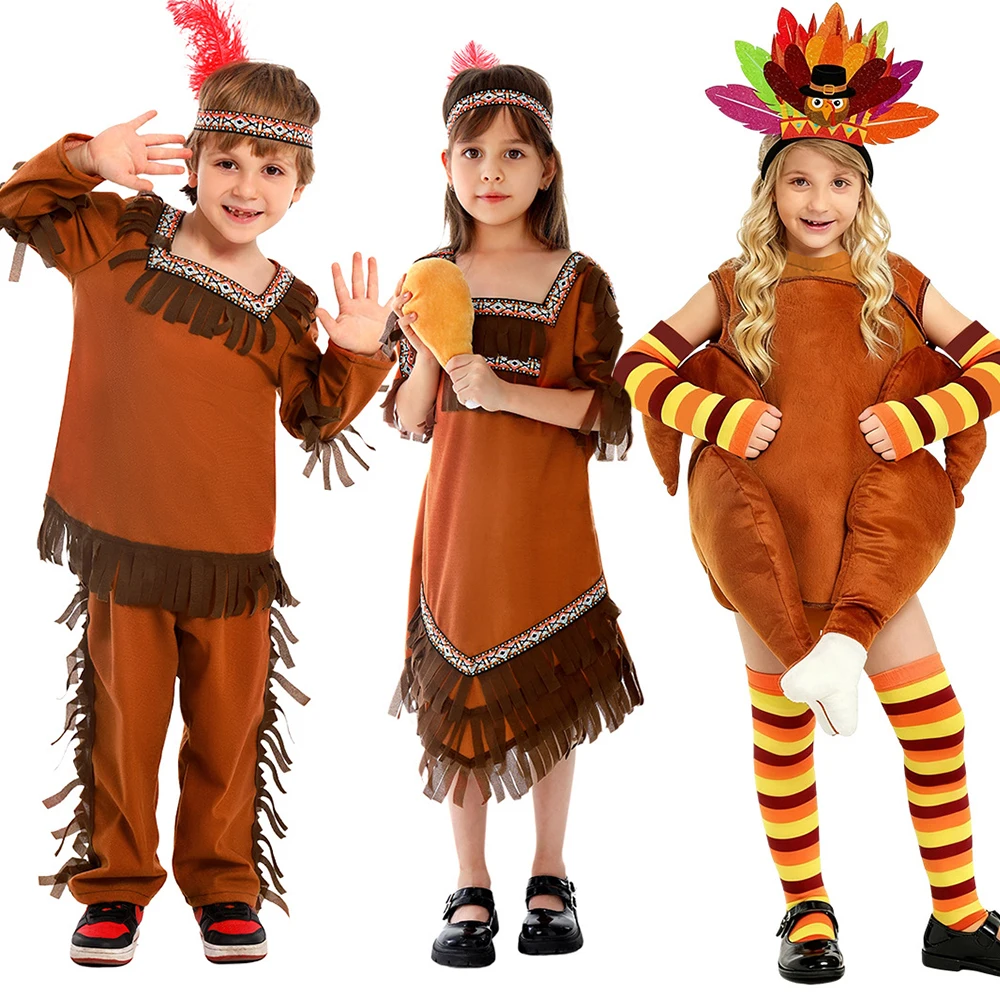 

2025 Child Roasted Turkey Costume Funny Food Kids Fancy Dress Boys Girls Thanksgiving Cosplay Halloween Party Carnival Suit