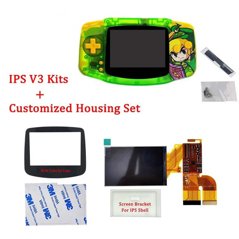 Custom IPS Housing Shell with 2023 IPS V3 LCD Screen Kits Sets for GBA Funnyplaying IPS V3 LCD Screen Kits for GameBoy Advance