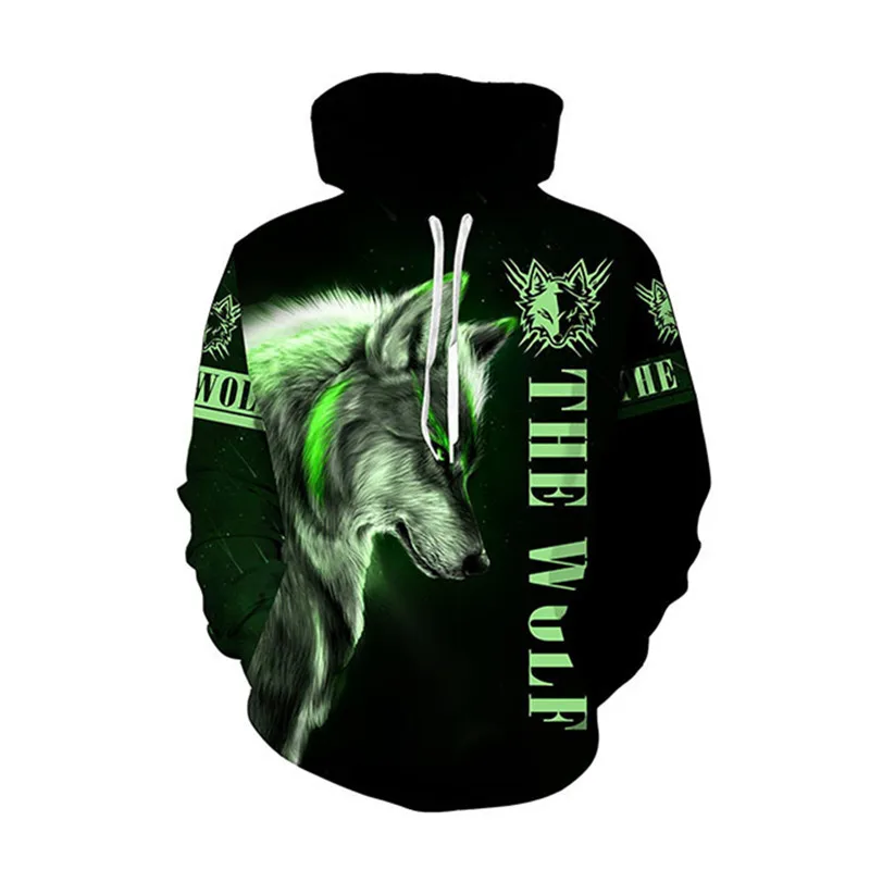 Fashion Animal Wolf Pattern Men's Hoodies Long Sleeve 3D Printed Street Hip Hop Hooded Sweatshirts 6XL Plus Size Casual Hoodie