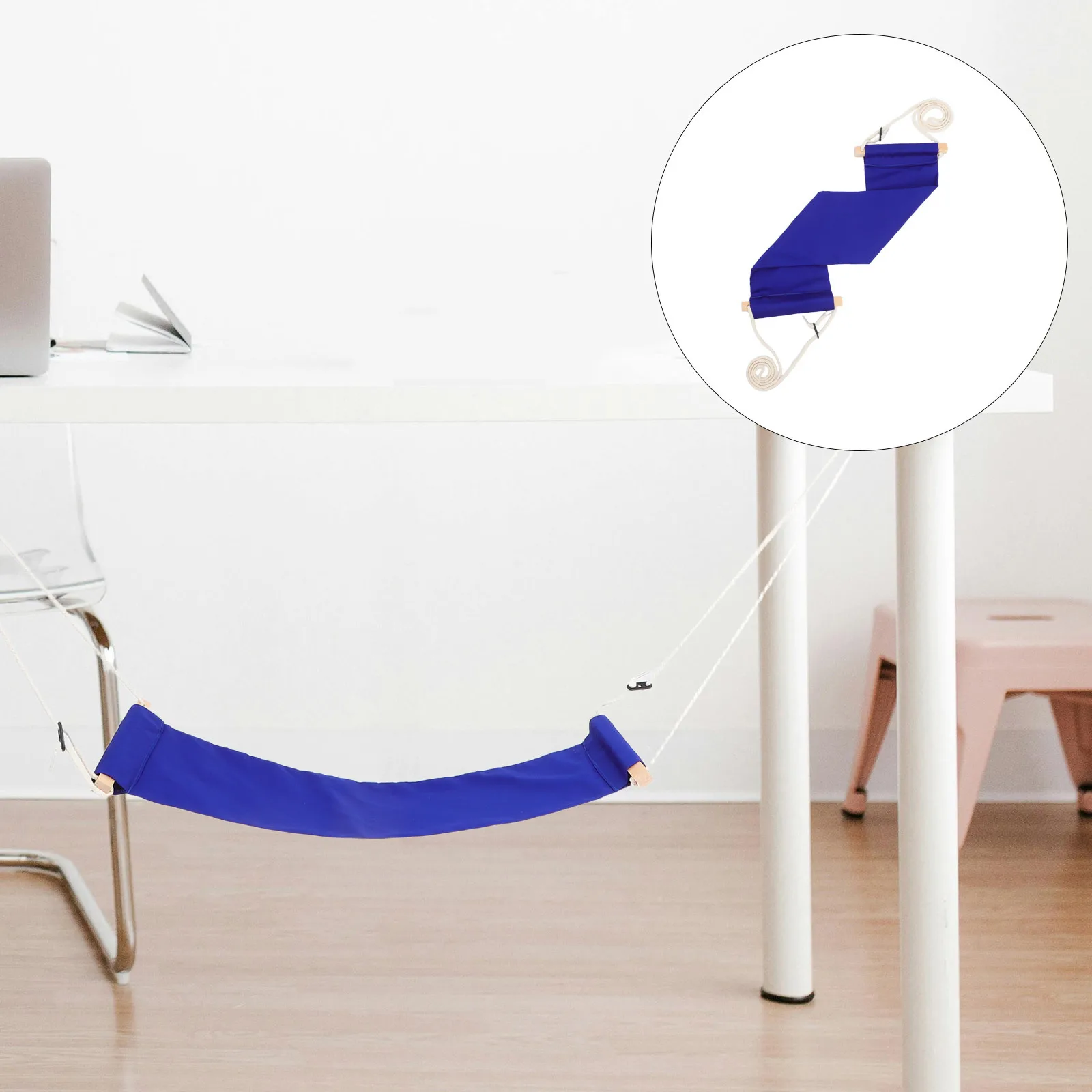 

Dark Blue Office Foot Hammock Adjustable Under Desk Footrest Cotton Fabric Comfortable Lightweight Easy Fold for Office Outdoor