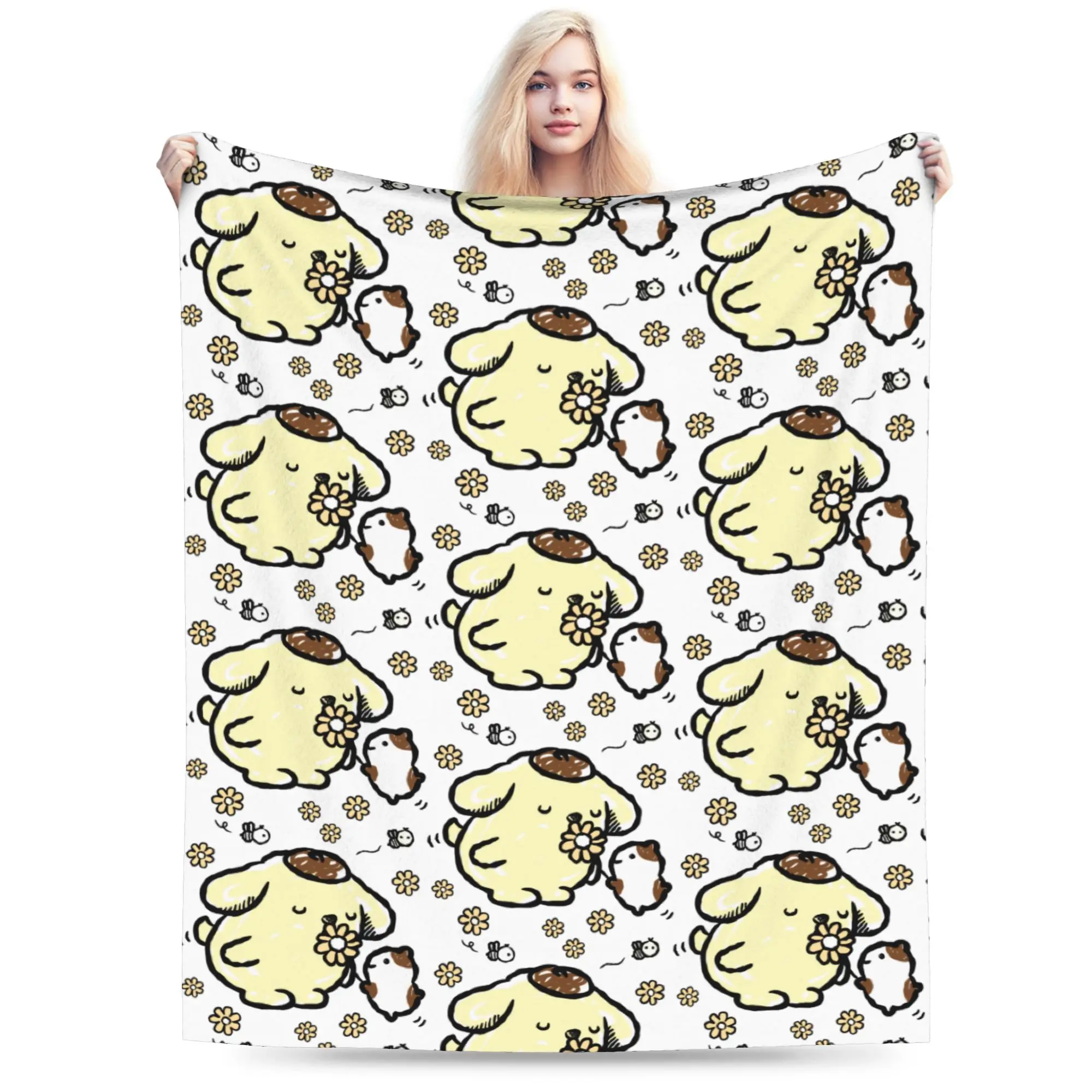 

Одеяло с помпонами и милой собакой, коралловый флис, плюшевый текстильный декор, портативное одеяло для дивана, офиса, постельные принадлежности, пледы