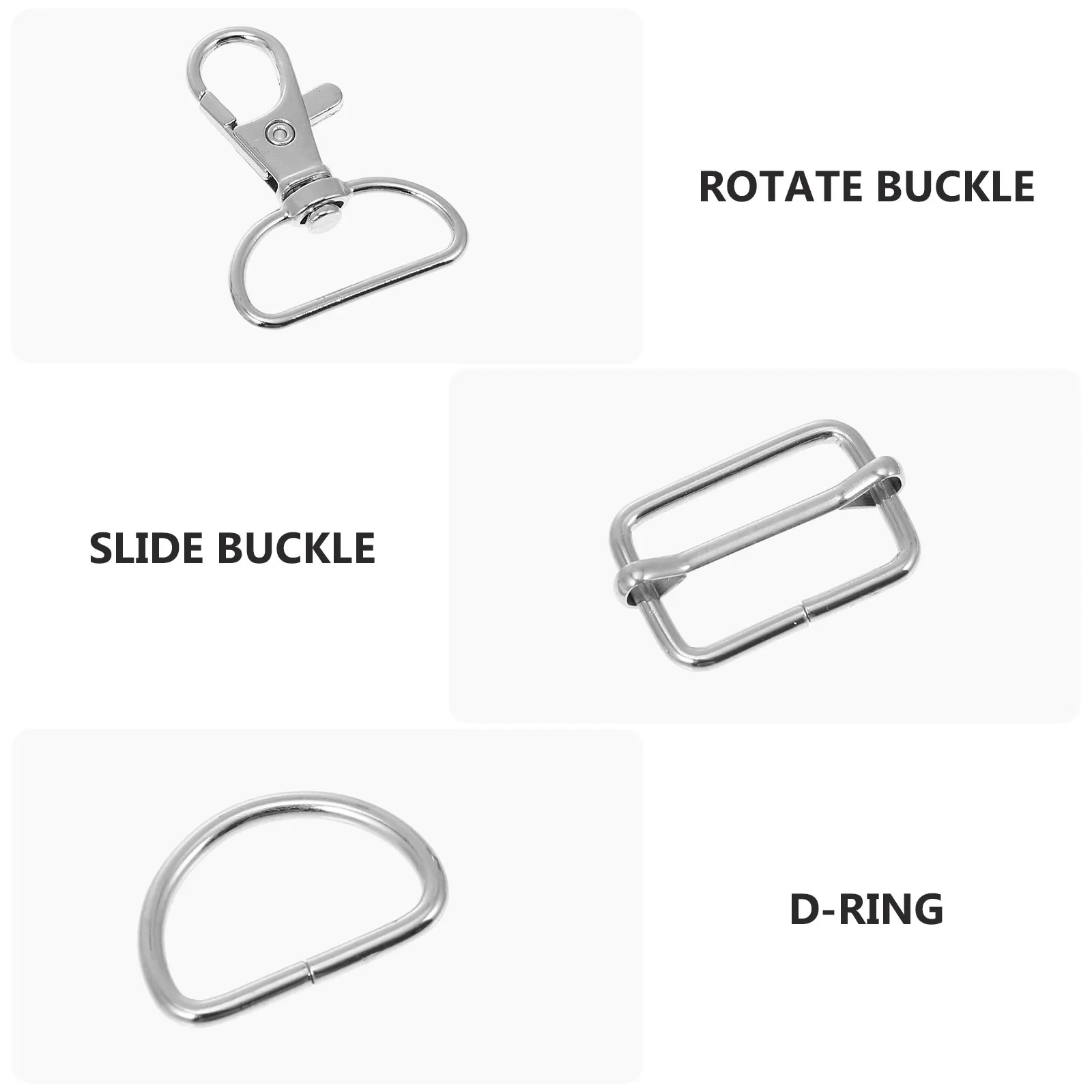 

60pcs Key Chain Accessories Zinc Alloy Swivel Snap Hook D Rings Glide Buckle Webbing Strap Adjusters Bag Pet Collar Leash