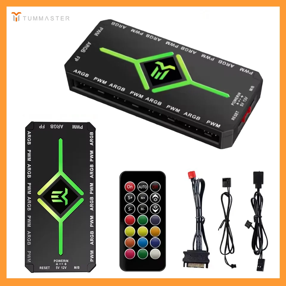 

ARGB Fan Controller 5V 3PIN ARGB&4PIN PWM Hub Synchronized Computer Case Fan Light Bottom Magnetic Design with Remote Control