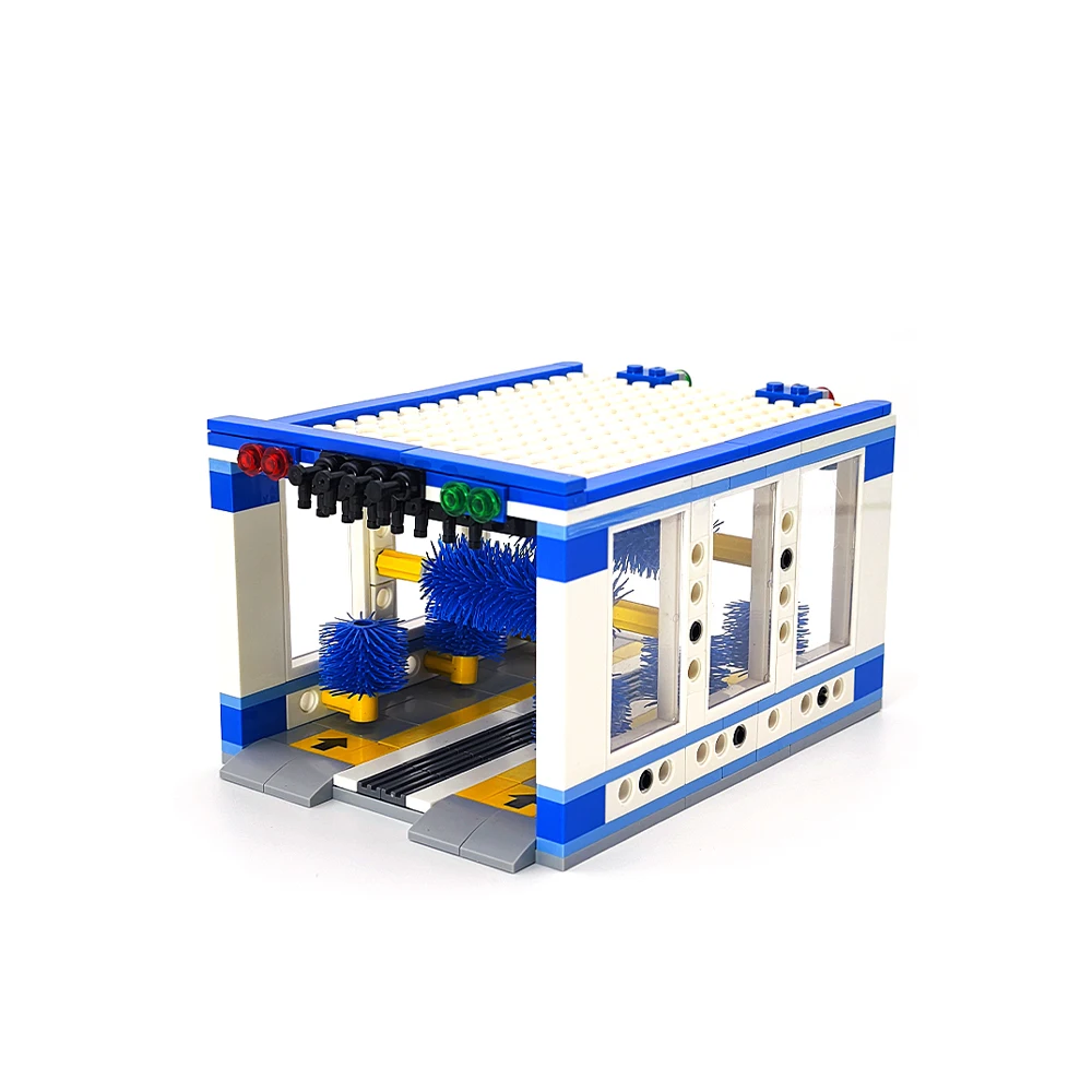 

Building Block Car Wash Shop Toy Set, Urban Automatic Car Cleaning Service Station, MOC Urban Assembly Building Expansion