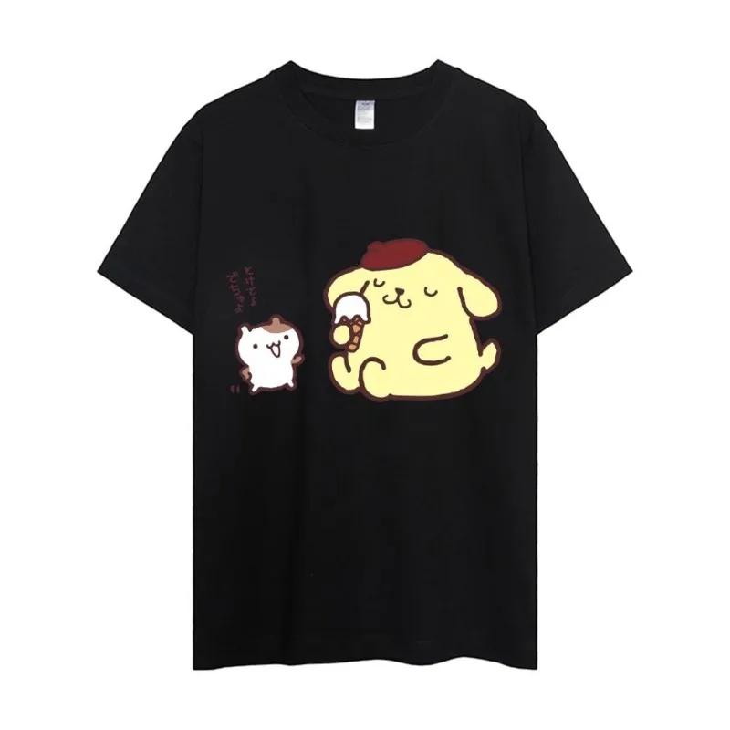 MINISO Sanrio Pompompurin T Shirt Men Couple Combination Clothes Short Sleeve Collar Fashion Woman Cotton