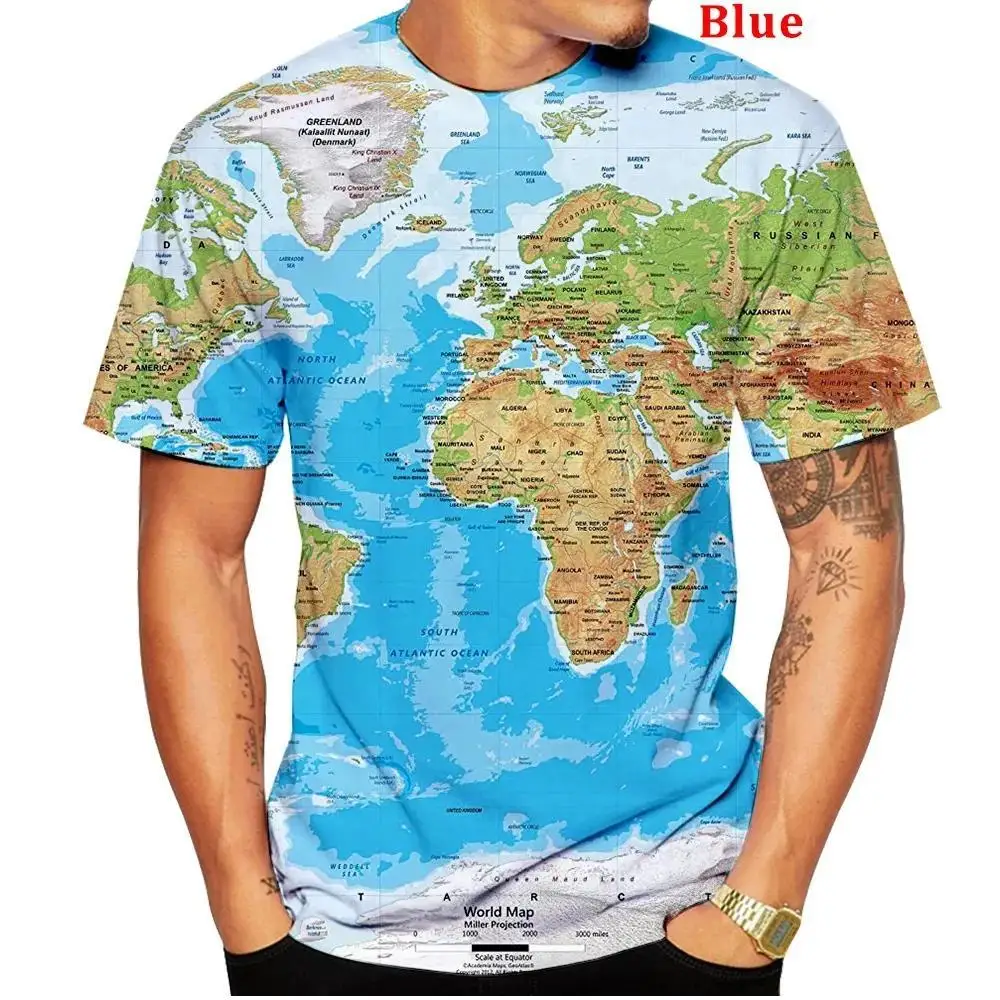 

Hot Selling Summer Men's T-Shirt Fashion World Map 3D Printed Round Neck Short Sleeved T-Shirt High-Quality Casual Versatile Top