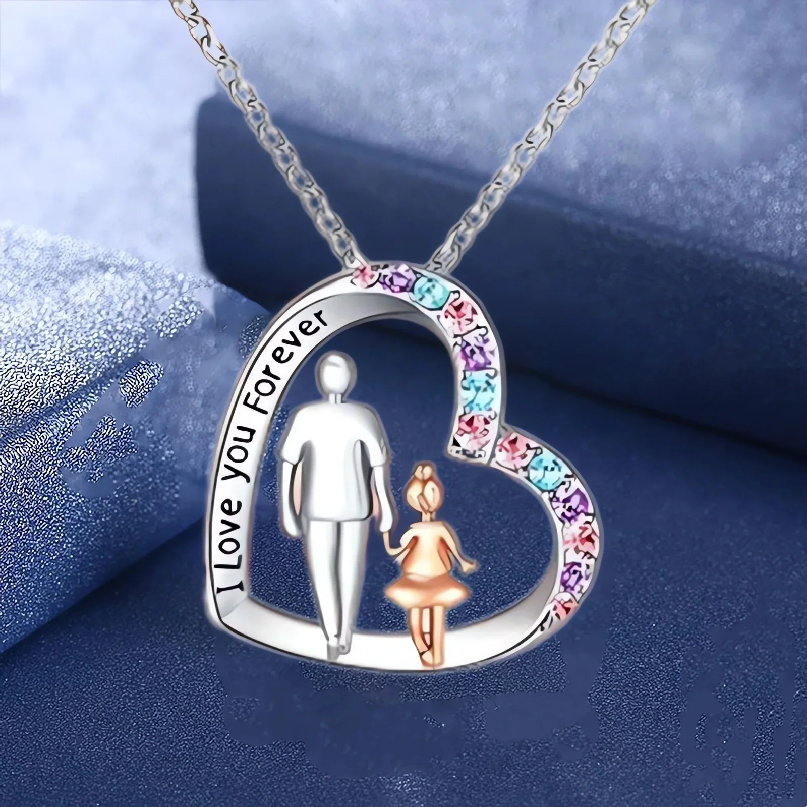 FashionCreative Trendy Elegant Cute Heart Daughter and Father Pendant Necklace Decorative Accessories Holiday Giftniche Style,Ex