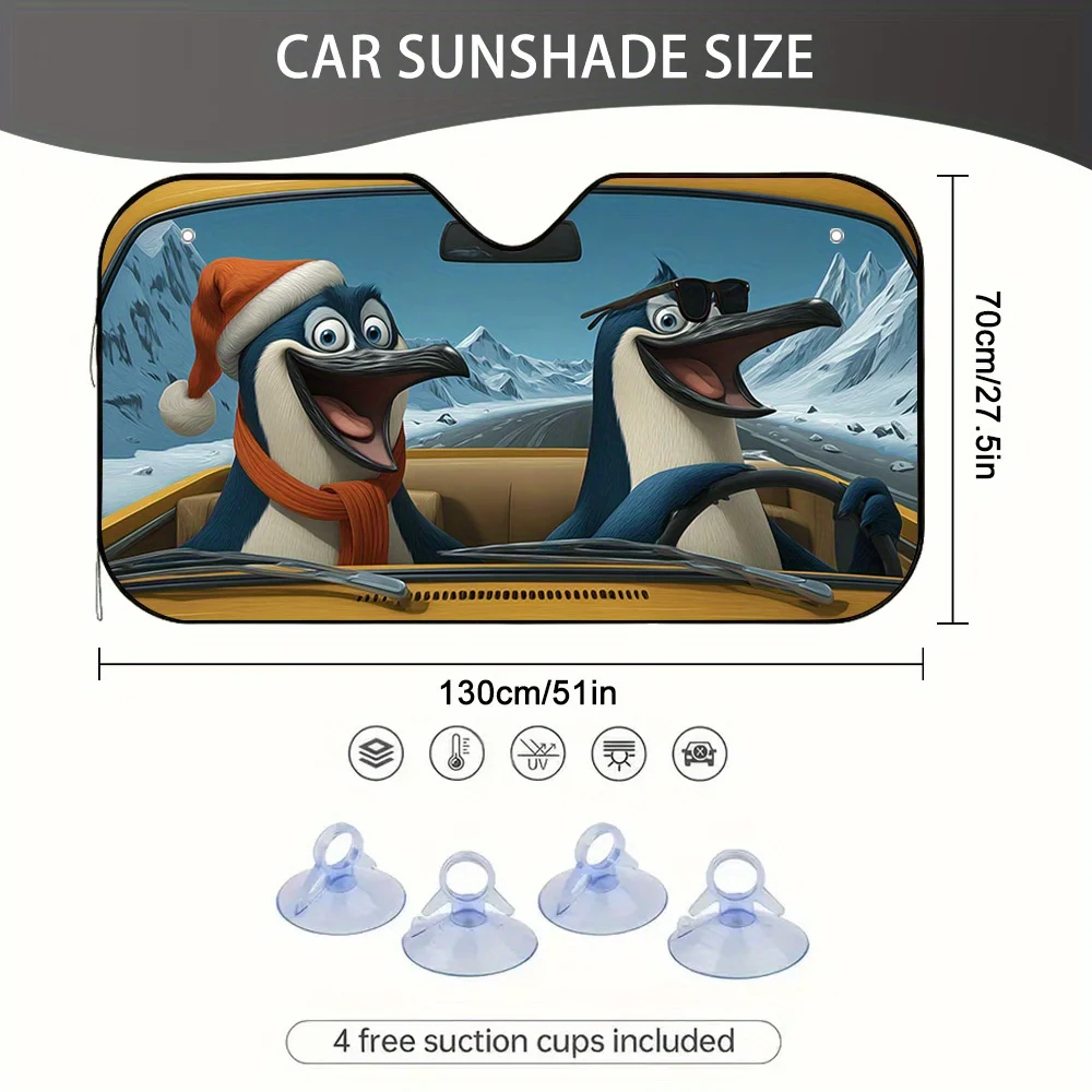 1pc Christmas Penguins Joyride Car Sun Visor - Festive Winter Scene With Snowy Landscape, Durable & Stylish Windshield Accessory