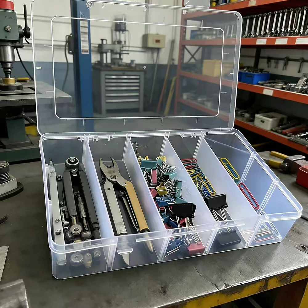 Hardware Tool Storage Box, 5-Compartment Transparent Tool Organizer Box, Screw and Accessory Sorting Box, Household Screw and Wr