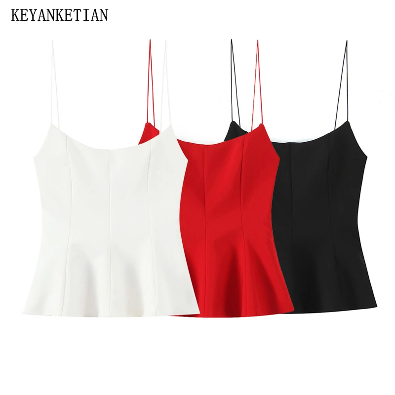 

KEYANKETIAN 2022, новый летний женский жилет на тонких бретельках, внутренний стиль, однотонный тонкий многоуровневый топ без рукавов с боковой молнией