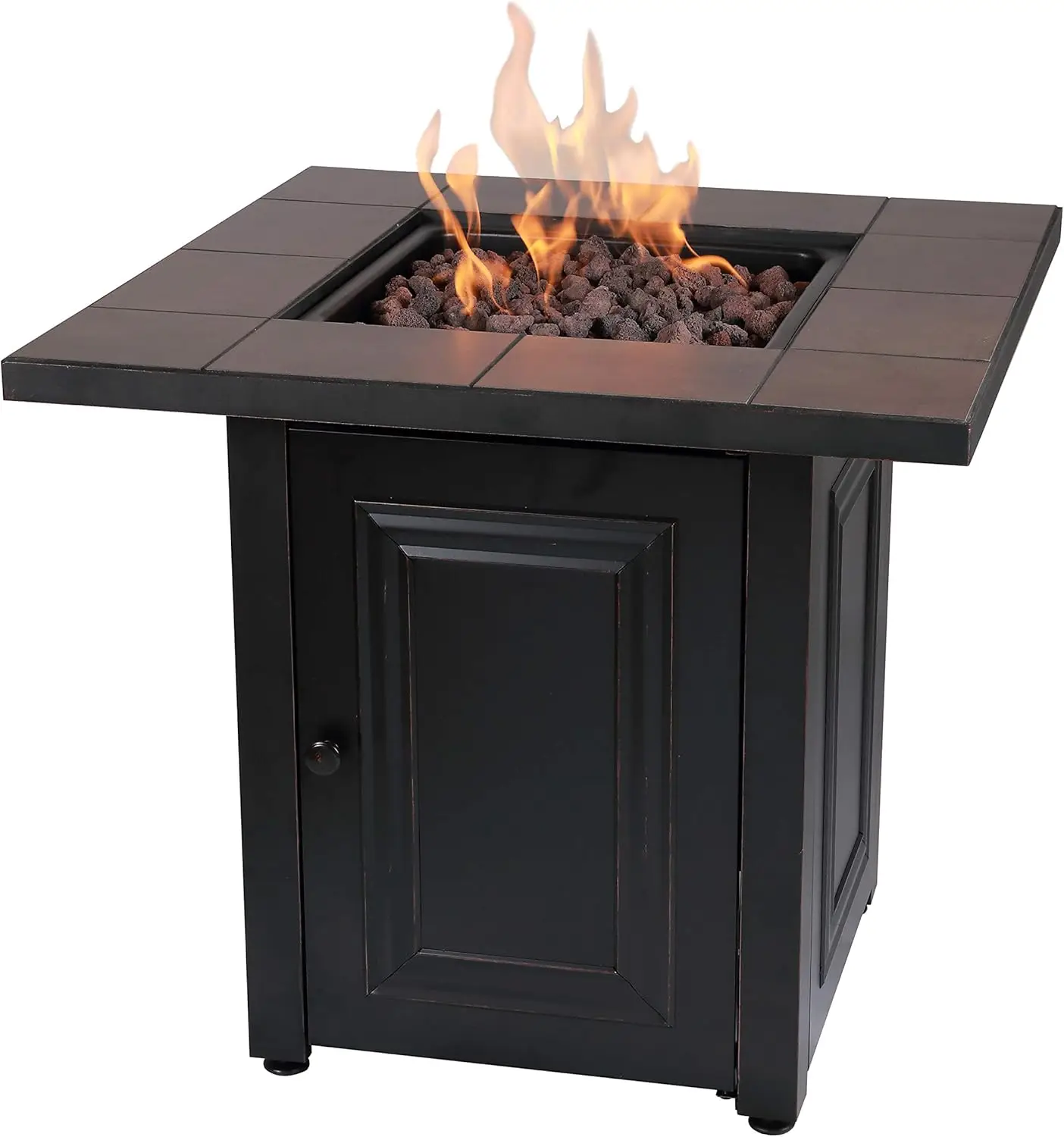 

Square 28" Outdoor Propane Fire Pit with Handcrafted Ceramic Tile Mantel and Lava Rock, 28"D x 28"W x 24.8"H