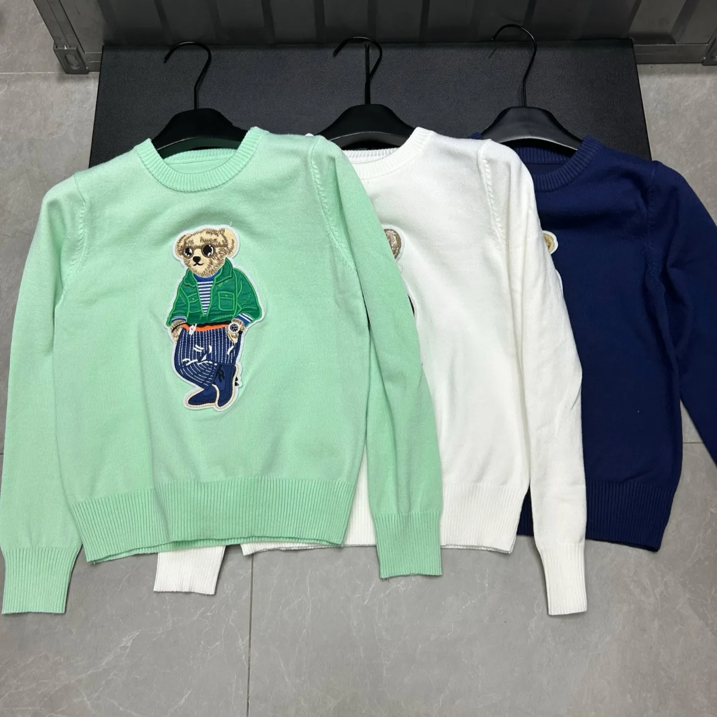 

Spring Fall New Fashion Brand Design Bear Embroidery Pullover Tops Knitwear Woman's Long Sleeve T-shirt Knitted Sweater
