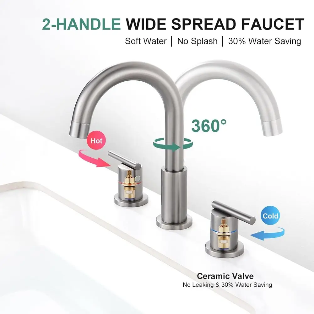 8 صنبور حمام من الفولاذ المقاوم للصدأ بمقبضين على نطاق واسع و3 فتحات و4 مركزية #4