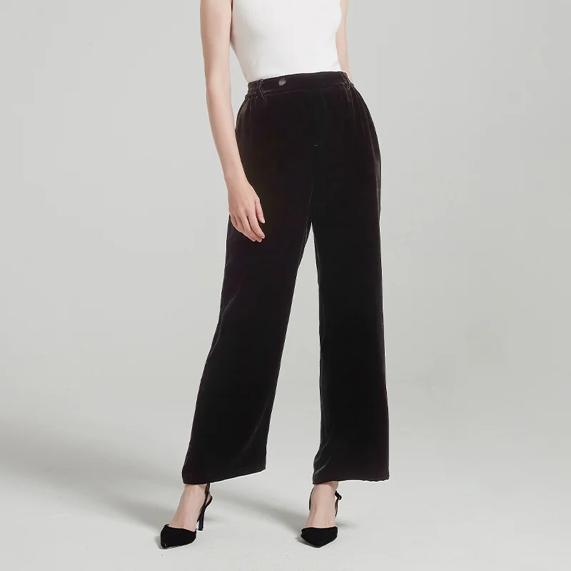Birdtree, OEKO-TEX, Silk Velvet Elegant Pants, Women's Straight Wide Leg Pants High-waist Pant, 2026 Spring New P61008JF