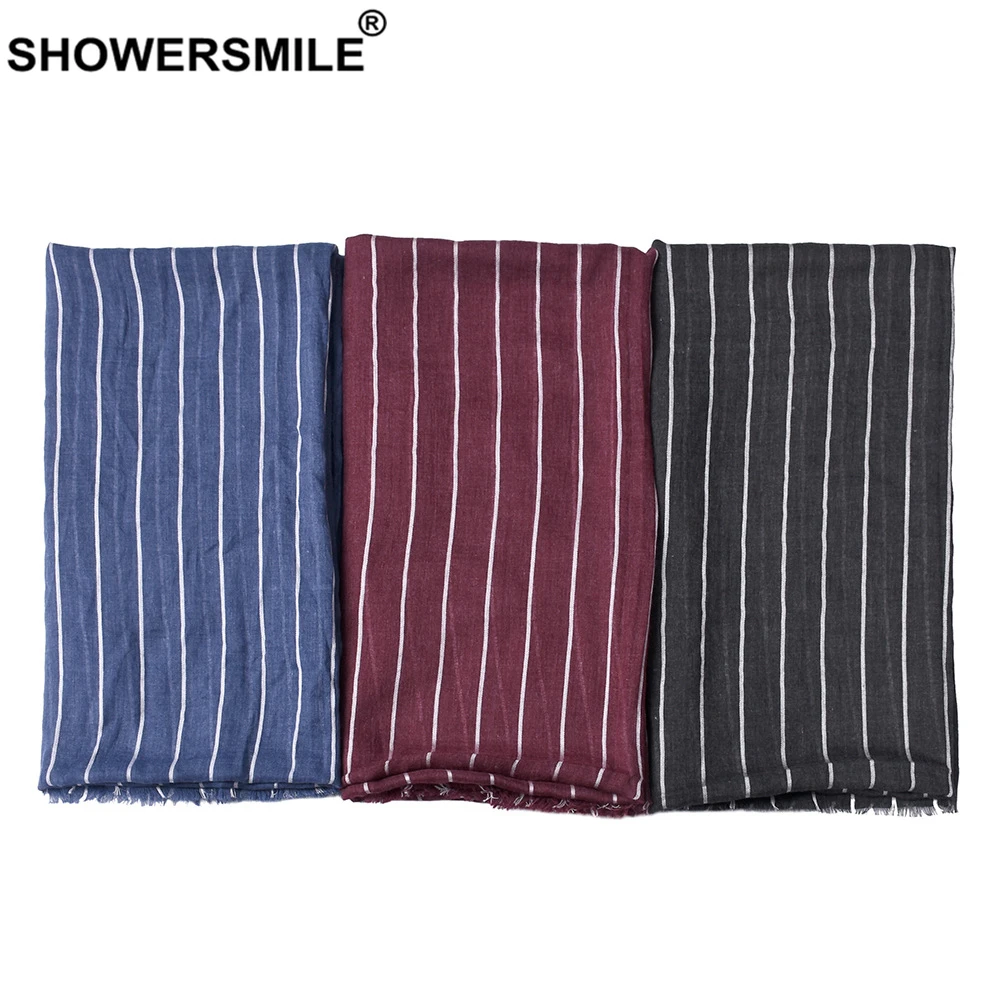 SHOWERSMILE Striped Men Scarf Fashion Warm Male Winter Scarf Blue Red Black Scarf Men Accessories 190cm*100cm