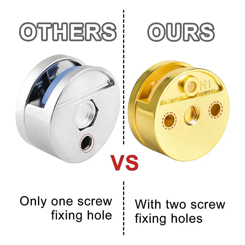 Монтажное оборудование для безрамного зеркала 3-5 мм. Комплект из 8 двухвинтовых крепежных комплектов для крепления зеркала с винтами и анкерами. Простой в использовании, золотой.