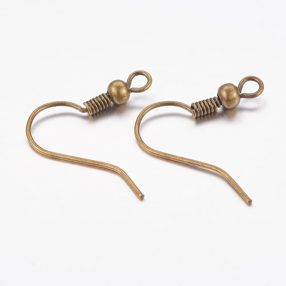 100pcs Earring Hooks Ear Wire with Horizontal Loop Antique Bronze Nickel Free 17~19x16~18x0.6~0.7mm Hole: 2mm