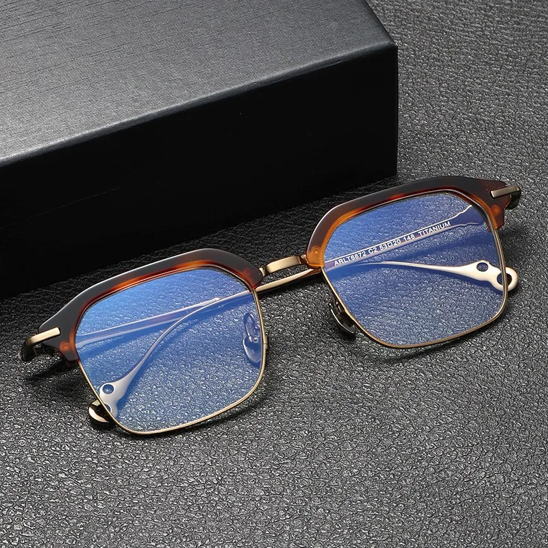 

Японские полуоправы ручной работы, модные деловые пригородные титановые очки, оптические квадратные женские сверхлегкие мужские синие блокирующие очки