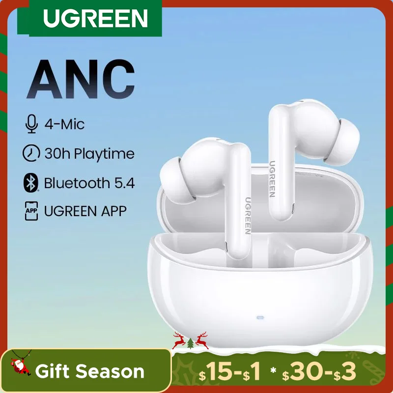 UGREEN Choice HiTune T3 Pro ANC Auriculares inalámbricos Bluetooth Auriculares TWS Cancelación activa de ruido, micrófonos intrauditivos Auriculares