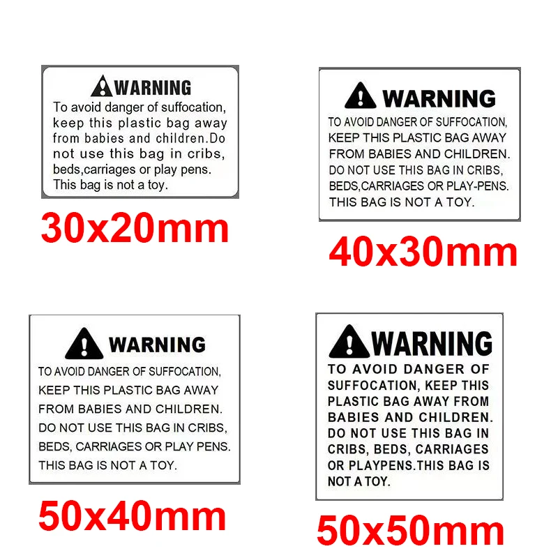 Choking Warning Stickers Toys Plastic Packaging Bag Warning Label 30x20mm 1 Roll 1000pcs