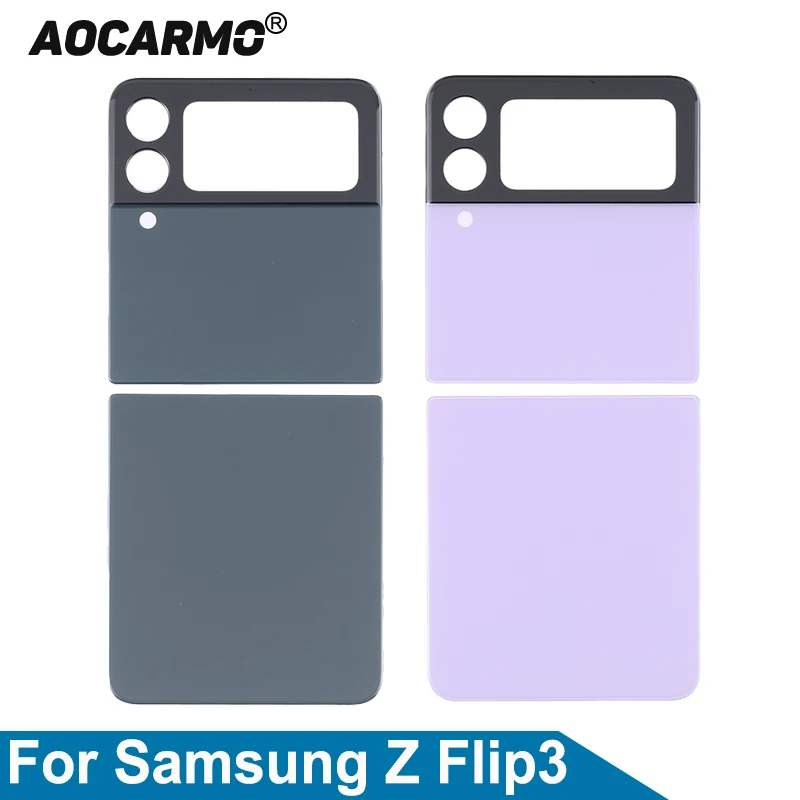 Aocarmo-tampa traseira de vidro para samsung galaxy z flip 3, 5g, sm-f711, f711b, f711u, peça de reposição